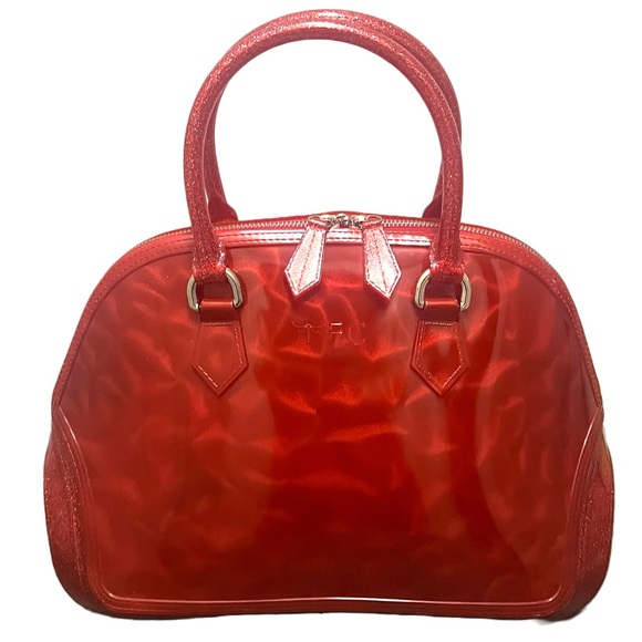 TFC Handbags - TFC Red Glitter Rolled Top Handle Double Zip Semi Clear Jelly Satchel Handbag